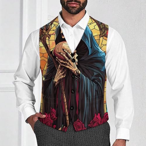 Grim Reaper with A Skull Suit Vest for Men Waistcoat Dressy V Neck Button Down Sleeveless Business Jacket Coat4
