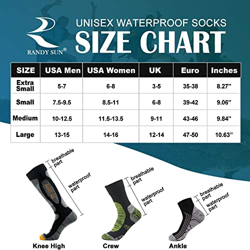 Randy Sun Mens Waterproof Socks, Perfect Waterproof Hiking Socks, Women's Fashion Windproof Skiing Camping Wading Trail Climbing Cycling Fishing Sports Business Crew Cushioned Socks, Black Grey M #TOP5