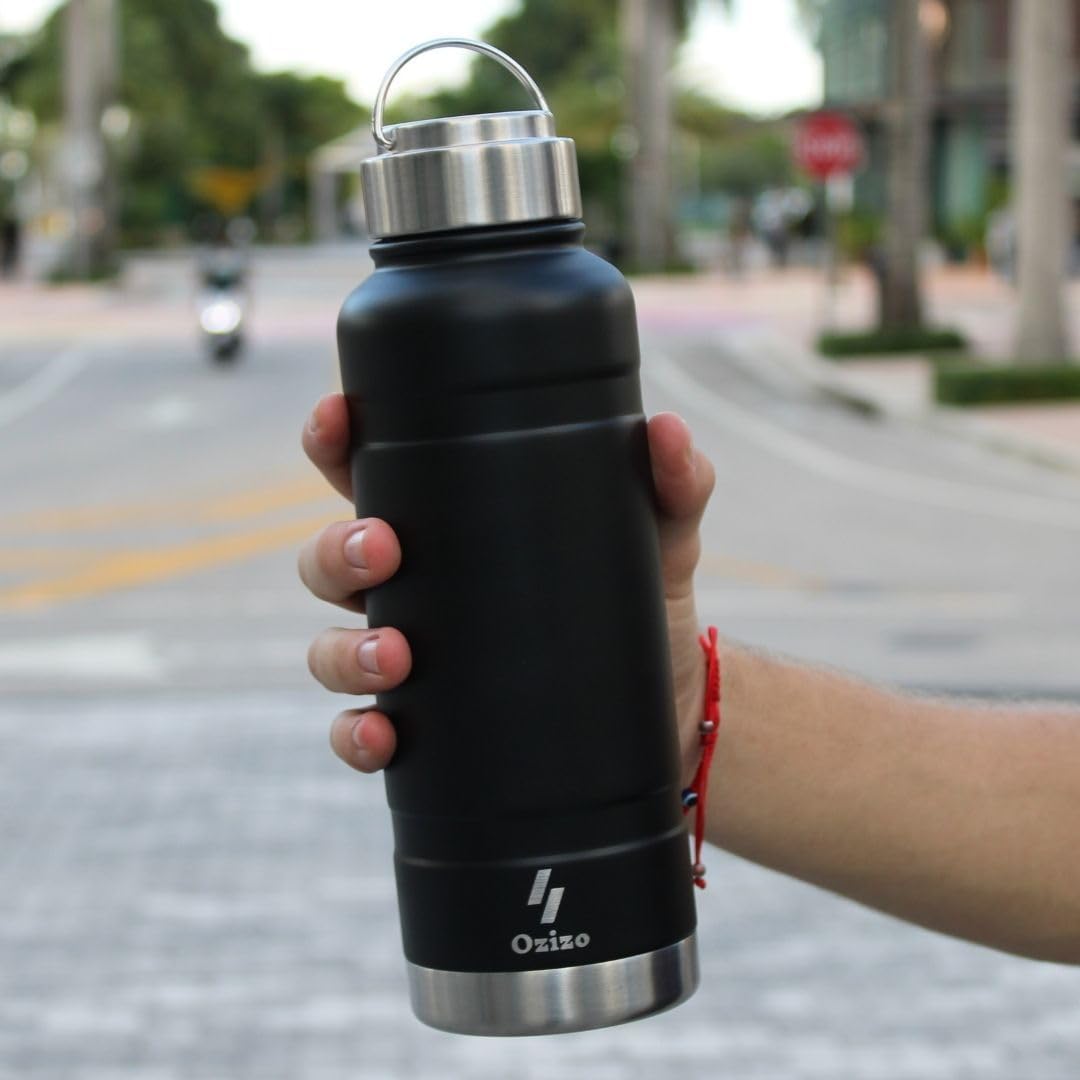 2 Pack Insulated Water Bottle, Thermos 31 oz, Stainless Steel Water Bottle with Lid, Ozizo Double Wall Vacuum Insulated Wide Mouth Leakproof Lid, Hot Cold