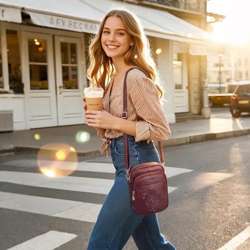 Image of Small Crossbody Bags for Women, RFID Phone Purse with Card Slots, Triple Compartments Lightweight Shoulder Bag
