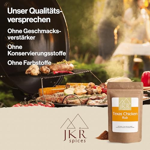 JKR Spices Texas Chicken Rub 450g, BBQ Gewürzmischung für Hähnchen Wings Keulen Smoker Grill Ofen Dry Rub mit Rauchnote im Aromabeutel