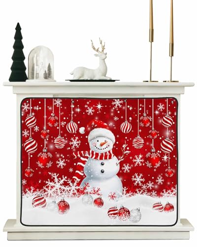 Red Snowman Christmas Fireplace Screen Magnetic Fireplace Cover for Living