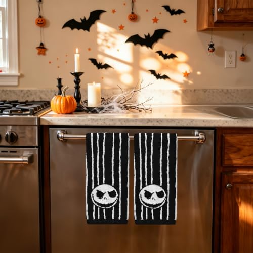Halloween Striped Skull Hand Towels 2 Pack, Reversible Cotton Décor - image 7
