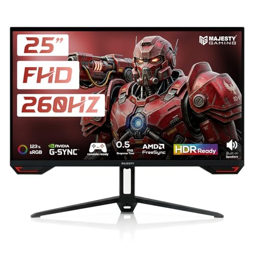 Majesty Gaming Monitor 25" FHD 1920x1080 | IPS | 260Hz | 0.5ms | HDR | 123% sRGB | G-SYNC & FreeSync | Built-in Speakers | DisplayPort & HDMI | VESA | Flexible Stand 1 Majesty Gaming Monitor 25" FHD 1920x1080 | IPS | 260Hz | 0.5ms | HDR | 123% sRGB | G-SYNC & FreeSync | Built-in Speakers | DisplayPort & HDMI | VESA | Flexible Stand