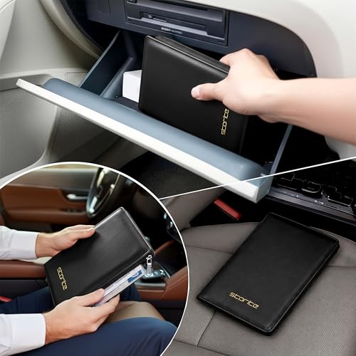 Image of Storite Pack of 1 PU Leather Car Document Holder (Black) | Owner Manual, Vehicle Registration & Insurance Card, Driving Licence, RC Book Organizer