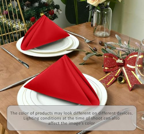 Image of Ruvanti Cloth Napkins Set of 12, 18x18 Inches Napkins Cloth Washable, Soft, Durable, Absorbent, Cotton Blend. Table Dinner Napkins Cloth for Hotel, Weddings, Dinner, Christmas Parties - Red
