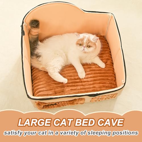 Jiupety Bear Cat Houses for Indoor Cats, Chimney Cute Cat Bed Cave, Enough Interior Space, Cartoon Soft Pet House Up to 3-15 lbs Puppy, Brown - Image 5
