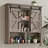 Vabches Bathroom Wall Cabinet Farmhouse Wooden Medicine Cabinet with Double Sliding Barn Door and Adjustable Shelves Farmhouse Storage Cabinet Wall Mounted for Bathroom Kitchen Dining Washed Oak