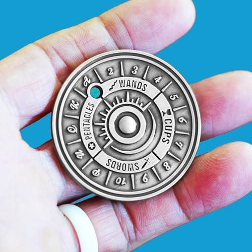 Tarot Cards Coin for Divination Readings, Spin and Stop Decision Tool, Fortune Telling Deck Spinner (Antique Silver)