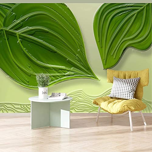 Papel Pintado Foto Mural Hojas Verdes De Plantas En Relieve Ilusión De Pared 3D, Papel Tapiz De Decoración Mural Para Dormitorio, Adultos, Sala De Estar, Peel And Stick, Foto De Pared, Arte De Pared