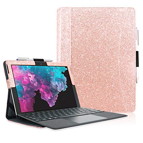ACdream Microsoft Surface Pro 7 Case, Multiple Angle Viewing with Pocket Business Cover Case for Surface Pro 6 / Surface Pro 5 / Surface Pro 4 /Surface Pro3(Fit Type Cover Keyboard), Rose Gold Glitter