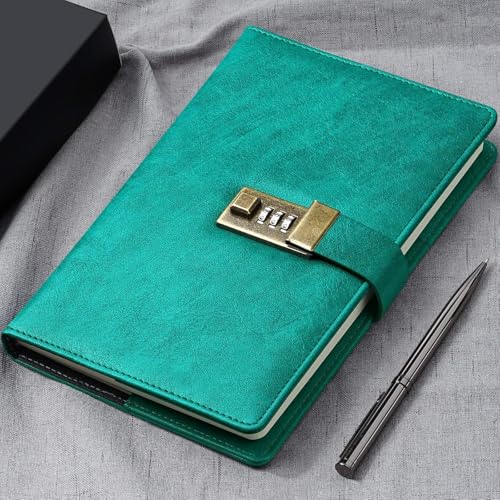 Image of Diary with Lock, A5 PU Leather Journal with lock, 240 Pages, Vintage Lock Journal with Pen & Gift Box, Lockable Diary for Women and Men, 8.6 x 5.8 Inches (Green)