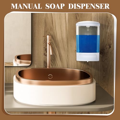 Image of Hushee 8 Pcs Plastic Wall Mounted Soap Dispenser Commercial Manual Soap Containers Wall Dispenser for Kitchen Shower Hotel Liquid Shampoo Gel Chamber (33.8 oz 1000 ml,White)