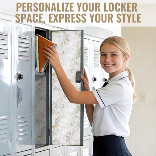 Hlimior 2 Pcs Locker Magnetic Wallpaper Removable Marble Pattern Stickers Self-Adhesive and Reusable DIY Locker Decorations Magnetic Wallpaper Set for School Office Home Living Spaces, White by Hlimior - Used condition - Image 4
