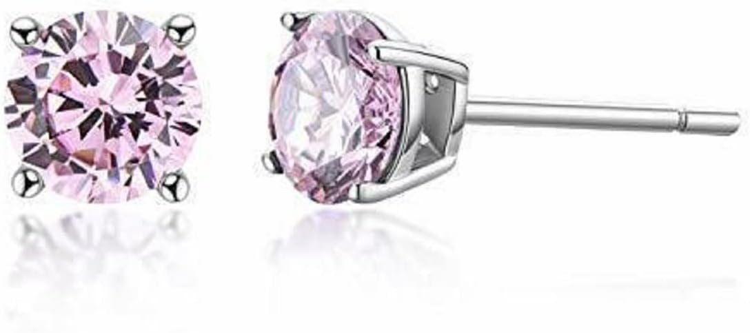 Ranjeeta Fashion Round Cut Pink Diamond 925 Sterling Silver 14K White Gold Over Diamond Solitaire Stud Earrings for Women's