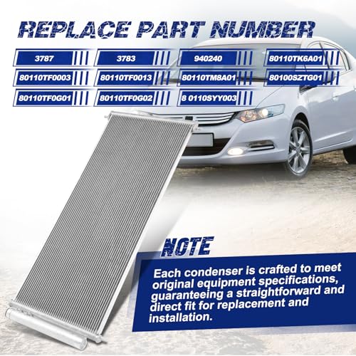 Image of Air Conditioning A /C Condenser Compatible with Honda Insight 2010-2014 L4 1.3L # 3787, 3783, 940240, 80110TK6A01, 80110TF0003, 80110TF0013, 80110TM8A01