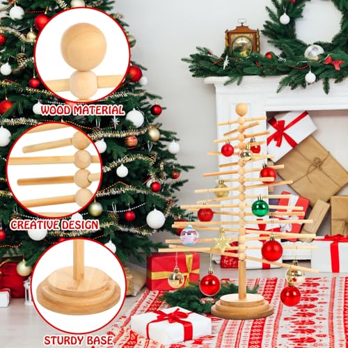 Roowest 17.72 Inch Christmas Tree Ornament Stand Holder with Arms Wooden Christmas Crafts Tree Shaped Ornament Display Stand for Counter Desktop Xmas Holiday Party(Rotatable Style) - Thumbnail 3