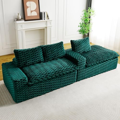 Image of KEIKI 96 inch L-Shape Modular Boneless Couch with Right Chaise for Apartment Living, Sectional Sofa Deep Seat Oversized Loveseat Convertible Sofa Bed for Apartment Furniture Lounge Relaxing Corner, Green
