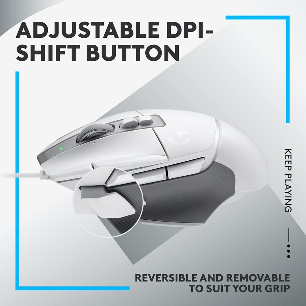 Logitech G502X Wired Gaming Mouse - LIGHTFORCE Hybrid Optical - Mechanical Primary Switch Hero 25K Gaming Sensor for PC/macOS/Windows - White