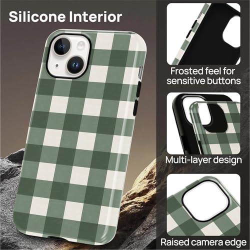 Coque de téléphone vichy iPhone 14 motif esthétique vert - 4