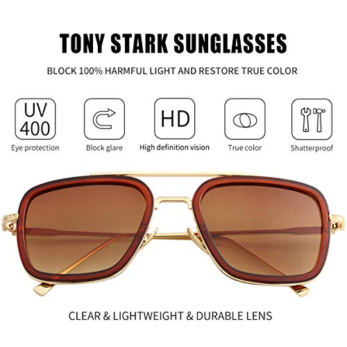 Image of Kursan Polarized Tony Stark Sunglasses for Men Women Vintage Square Metal Frame Iron Man and Spider-Man Eyeglasses