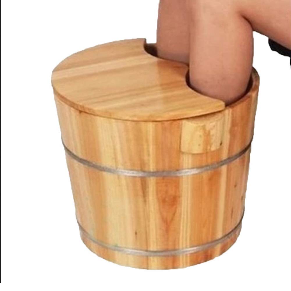 Drewniana beczka do kąpieli stóp – umywalka do pedicure z pokrywą, koraliki do masażu, wysokość 30 cm, idealna dla osób w średnim wieku i osób starszych, prezent dla opieki zdrowotnej