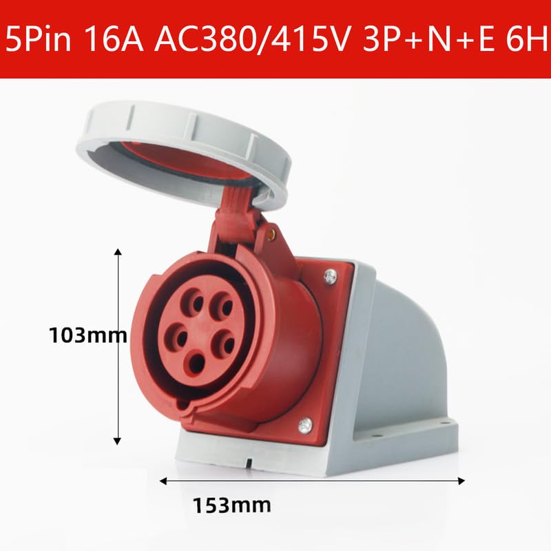 1Set Waterproof Industrial Connector Plug Socket, 5Pin 16A 380V-415V 3P+E+N 6H IP67 IEC60309 Waterproof Connector Power Connecting Industrial Surface Mounted Socket Set for Aviation and Industry