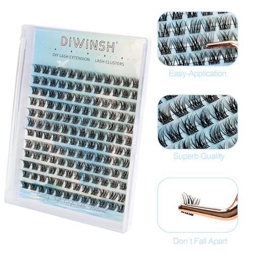 DIWINSH Wimpern Cluster 144 Pcs 10mm DIY Wimpern Extensions D Curl Natürliches Invisible Band Lashes Extension Volume Individuelle lash clusters zu Hause (DIY-10mm)
