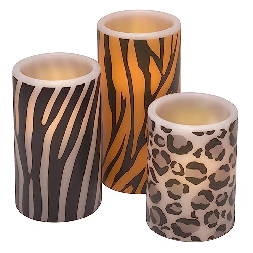 Mark Feldstein Animal Print LED Pillar Candles, Zebra Tiger Leopard, 6 in
