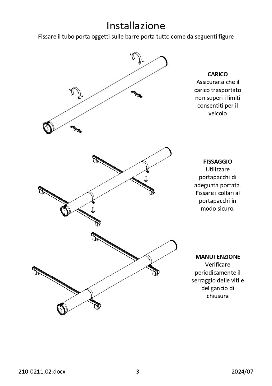 Tubo Portaoggetti Robusto e Sicuro per Furgoni, Resistente ai Raggi UV, con Chiusura a Lucchetto - Ø160 x 3050 mm ATITECNOB