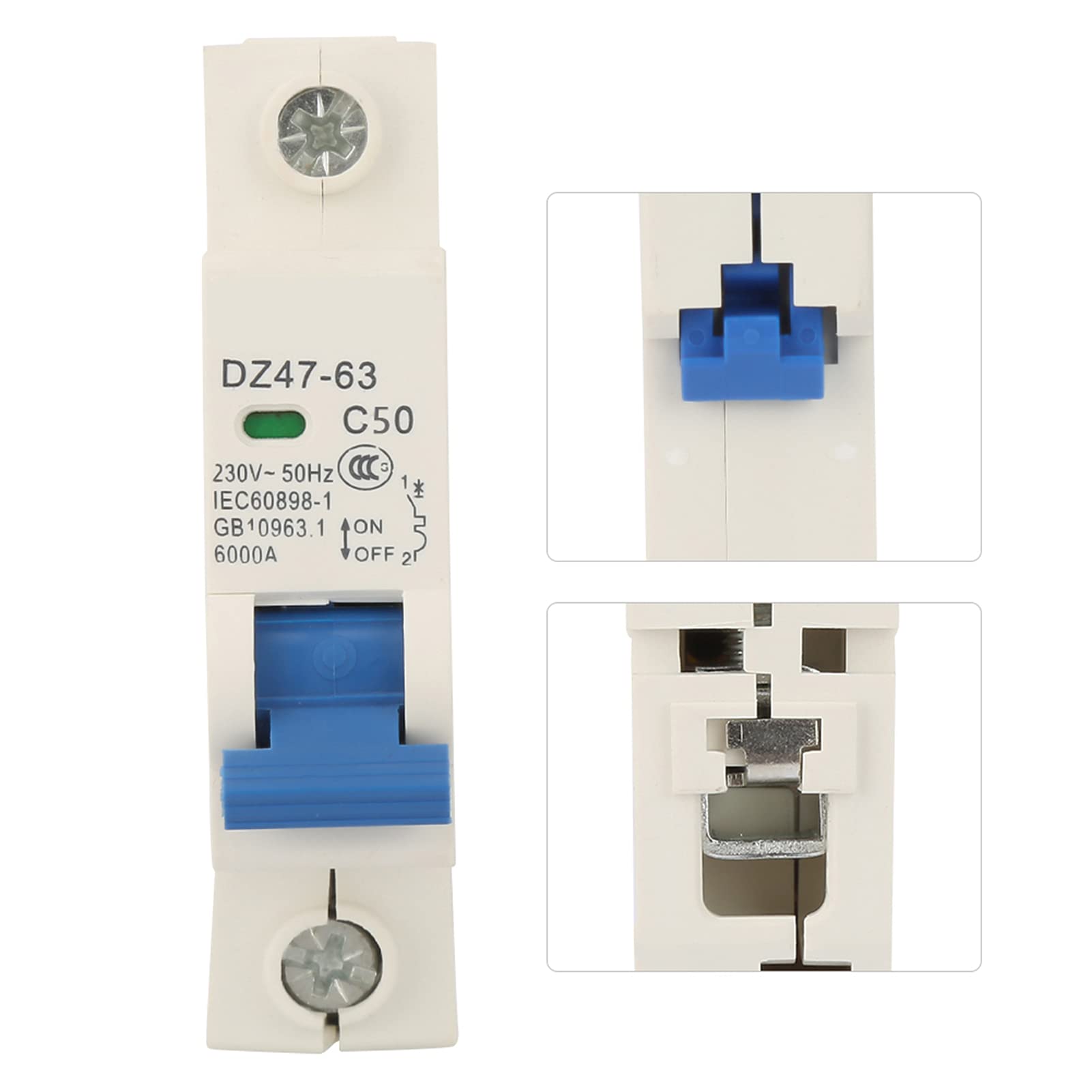 Miniaturowy wyłącznik automatyczny 1-biegunowy DZ47-63 230V AC 50A dla systemów DC z okablowaniem frontowym do rozdzielni wtórnej