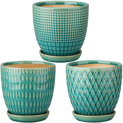 Oairse 4 inches Ceramic Planters Pots for Indoor Plants 3 Set of Small Round Flower...