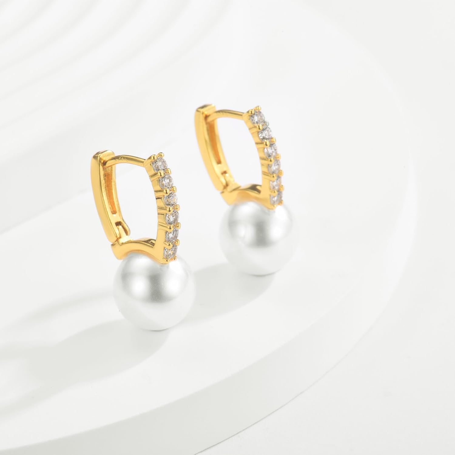 EPIRORA Sterling Silver Pearl Hoop Earrings for Women, Cubic Zirconia Huggie Earrings Jewelry Wedding Prom Birthday Gifts - Image 5