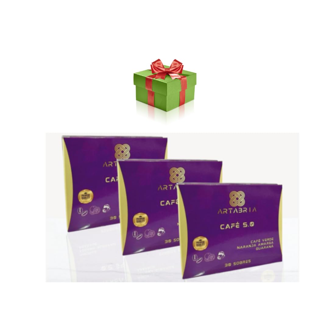Artabria Café 5.0 Funcional con Café Verde, Naranja Amarga y Guaraná, 90 Sobres, Pack de 3, incluye regalo de cortesía