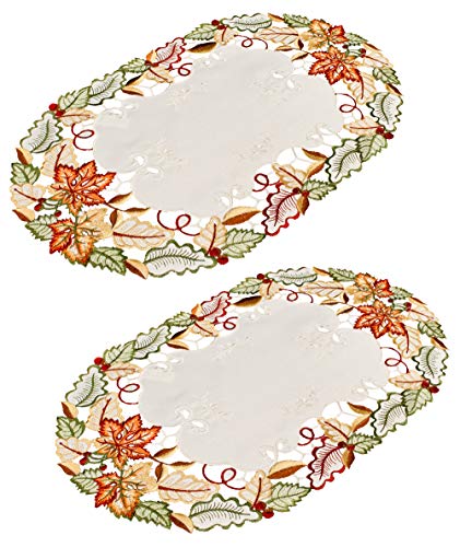 Bordado Otoño hoja de arce manteles individuales blondas 11 'x 17' Set de 2