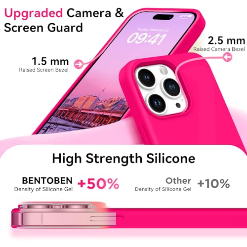 Coque iPhone 14 Pro Max antichoc en silicone rose vif rigide avec doublure microfibre