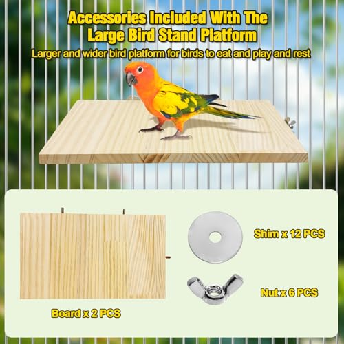 Image of 2PCS 13.8x7.9 inches Large Bird Perch Stand Wooden Parakeet Stand Platform Parrot Cage Accessories Rectangle Corner Stand Perch Shelf for Budgie Cockatiel Conure Macaw African Grey Chinchilla