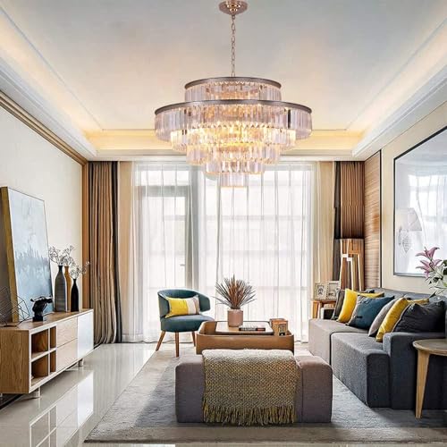 DSRJ HOME Nickel Modern Crystal Chandeliers Lighting 17-Lights 6 Tiers Light Chandelier Fixture for Bedroom, Hallway, Bar, Kitchen, Bathroom W32'' - Thumbnail 3