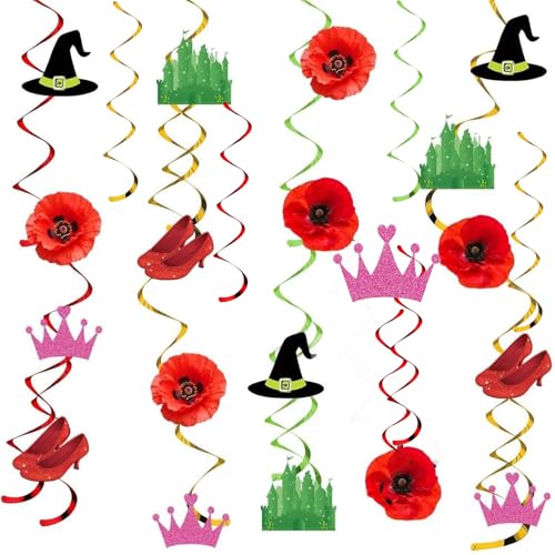 Zliisang 45pcs Red Poppy Flowers Party Supplies Decorations 27 Pack Foil Ceiling Hanging Swirls Streams Party Banner Decor for Kids Adults Magic Halloween Birthday Party Baby Shower Room Wall Decor
