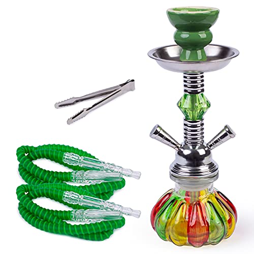 WEELOV Shisha 26 cm, mit 2 Schläuchen, Glas-Bowl Wasserpfeife in praktischer Größe, Hookah Orient stylisch - bunt