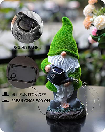 Garden Gnomes Statues Outdoor Decor - Solar Led Lights, Resin Flocked Gnome With Water Bottle, Outdoor Decor For Lawn & Patio - Weather-Resistant #TOP5