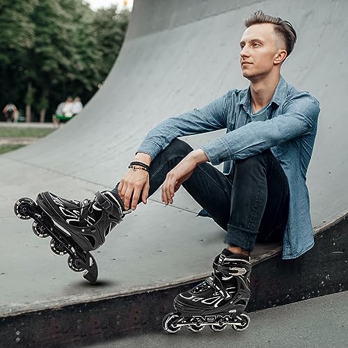 2Pm Sports Vinal Inline Skates For Men With Light Up Wheels Adjustable Roller Blades Women, Illuminating Outdoor Roller Skates For Kids And Adults - Sliver M #TOP4