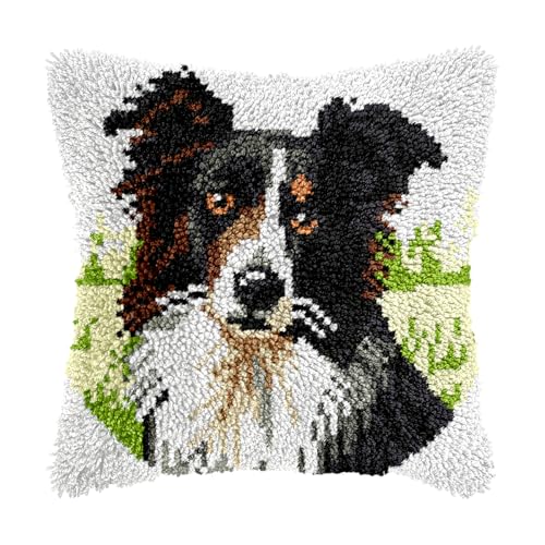 bositigo Dog Latch Hook Pillow Kit for Adults & Kids, DIY Pre-Printed Canvas Craft, 17x147 Inch Decorative Cover for Sofa Cushions, Bedroom Decor (Dog Pattern 131)