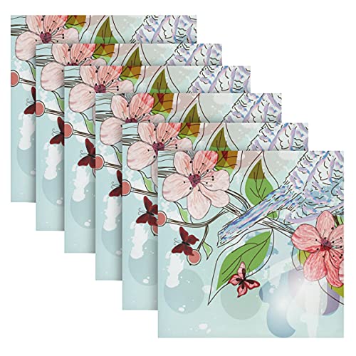Mnsruu Cloth Napkins Set Of 6, Bird Butterfly Floral Polyester Kitchen Dinner Napkins For Holiday Festive New Years Wedding Decor #TOP1