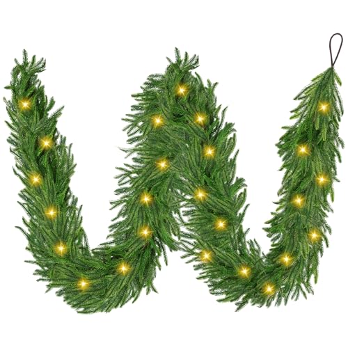Guirnalda de Navidad con Luces LED 2.7M, Decoración Navidad Impermeable 30 LED, Guirnalda Navideña Artificial, Guirnaldas de Pino Artificial para Mesa, Ventanas, Puertas, Interior/Exterior Verde