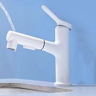 Grifo de baño con rociador extraíble, 3 Modos, Lavabo de un Solo Orificio, manija de latón para Agua fría y Caliente, Color Blanco.