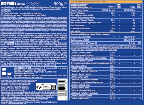 Yamamoto Nutrition Ultra Whey Wpc S Evo 900 Gr, Integratore Alimentare Di Proteine Del Siero Concentrate E Spore Di Bacillus, Aumento Massa Muscolare, Gusto Vaniglia - 3