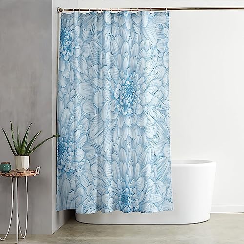 Rideau de douche polyester KnSam bleu à motif de fleurs avec anneaux de fixation
