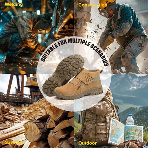 Image of Welding Work Boots for Men Women Slip on Steel Toe Safety Shoes Comfortable Indestructible Work Boots Puncture Proof Lightweight Breathable Construction Shoes