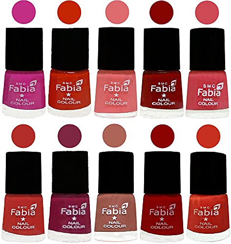 Image of SMC Fabia ALL IN ONE (PACK OF 10), Long Lasting Glossy Nail Polish, 6 ml Each, All Vibrant Colours,02305